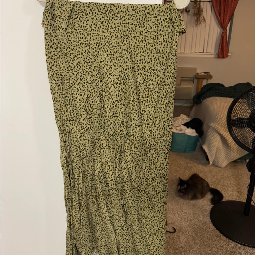 Cotton On Olive Green Floral Midi Skirt